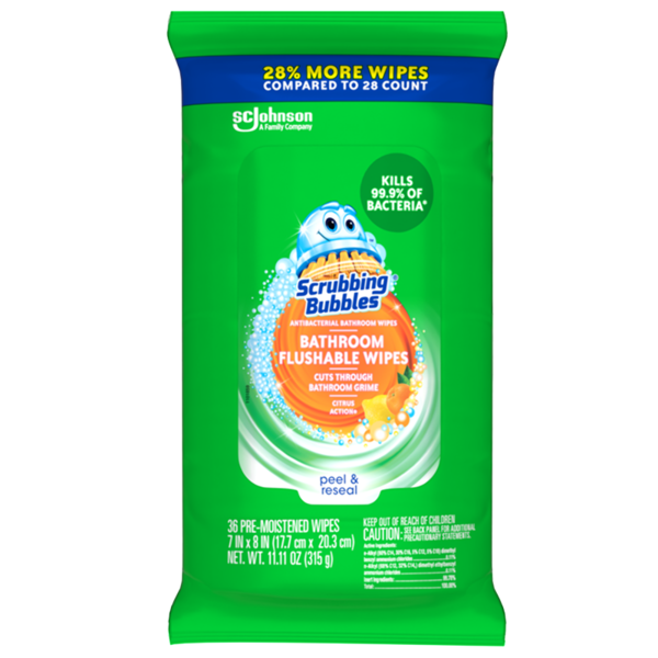Scrubbing Bubbles Antibacterial Bathroom Wipes - 36 count flat pack