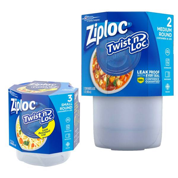 Ziploc® One Press Seal 1.75 Pt Round Storage Container & Lids - Clear/Blue,  3 pk - Kroger