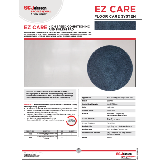 EZ Care Pad Product Information Sheet image