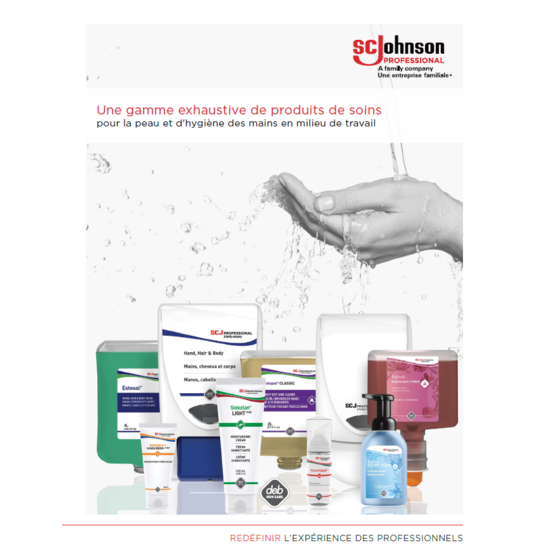 SCJP Skin Care Catalogue (FR) front cover image with group shot and hands washing