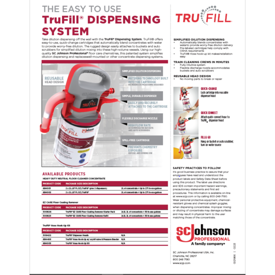 Image of TruFill system product information sheet
