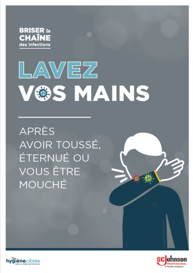 Poster Hygiène Ciblée - lavez vos mains après avoir toussé, éternué ou s'être mouché